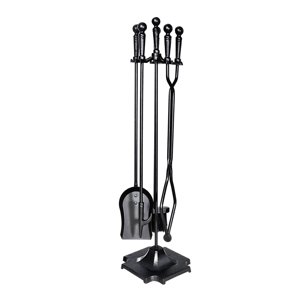 Set Attrezzi Camino 5 Pezzi Nero - Accessori Camino Moderno con Supporto