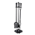 Set Attrezzi Camino 5 Pezzi Nero - Accessori Camino Moderno con Supporto
